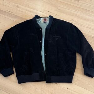 Vintage 90s Camel Cigarettes black suede leather bomber jacket Coat-L-Read